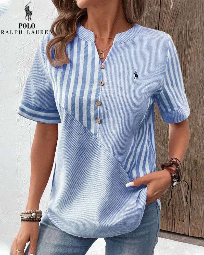 RALPH LAUREN - Chemise en coton et lin à rayures asymétriques et col en V