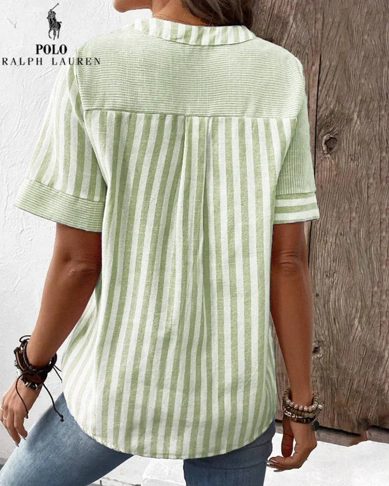 RALPH LAUREN - Chemise en coton et lin à rayures asymétriques et col en V