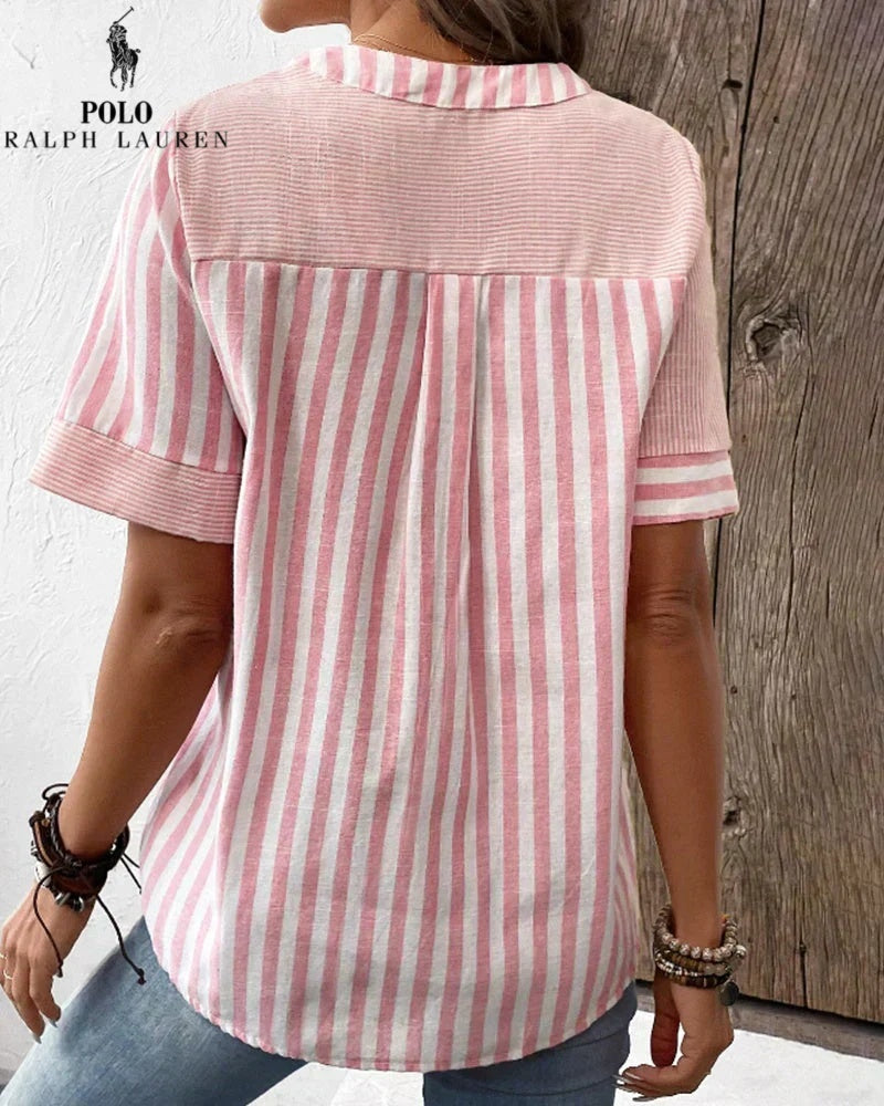 RALPH LAUREN - Chemise en coton et lin à rayures asymétriques et col en V