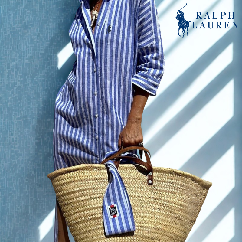 ᏒᎪᏞᏢᎻ ᏞᎪՍᏒЕΝ - Robe chemise rayée avec ceinture à nouer