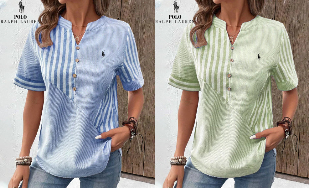 RALPH LAUREN - Chemise en coton et lin à rayures asymétriques et col en V