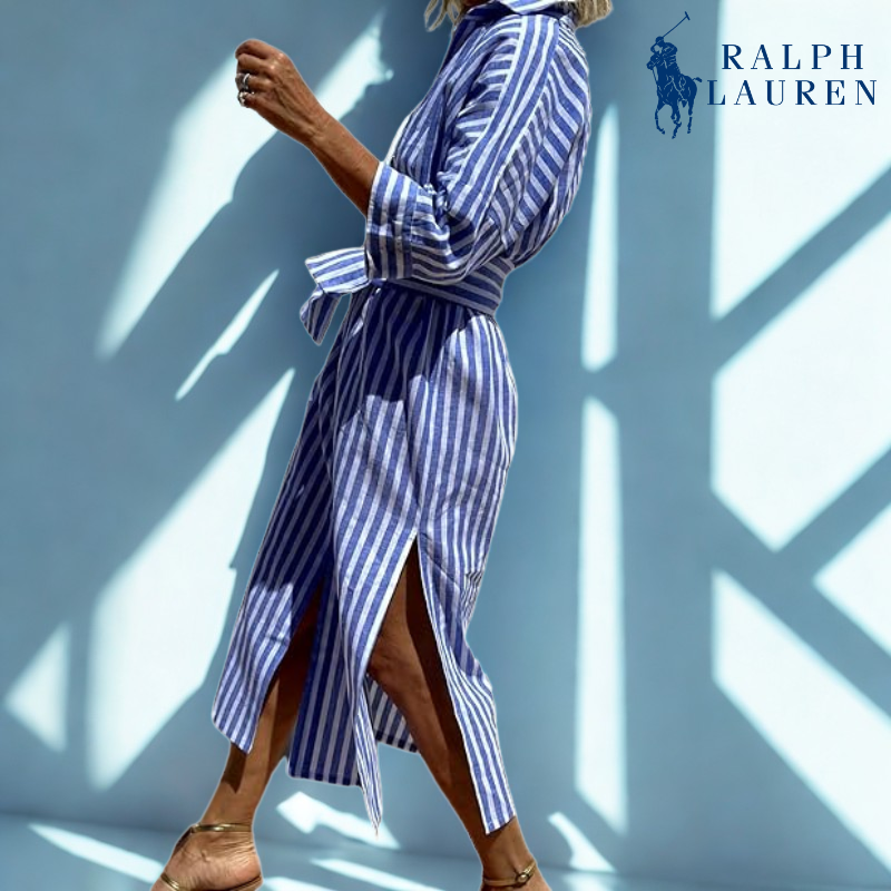 ᏒᎪᏞᏢᎻ ᏞᎪՍᏒЕΝ - Robe chemise rayée avec ceinture à nouer