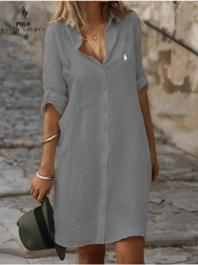 RALPH LAUREN - Robe chemise simple en coton et lin