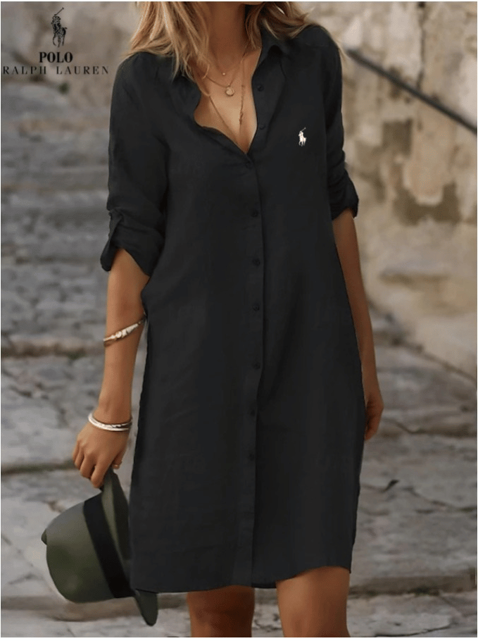 RALPH LAUREN - Robe chemise simple en coton et lin