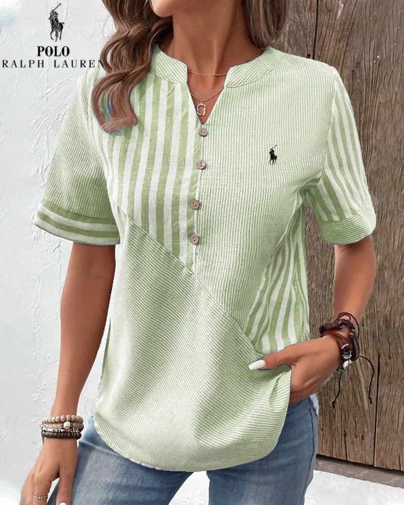RALPH LAUREN - Chemise en coton et lin à rayures asymétriques et col en V