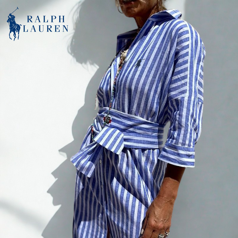ᏒᎪᏞᏢᎻ ᏞᎪՍᏒЕΝ - Robe chemise rayée avec ceinture à nouer