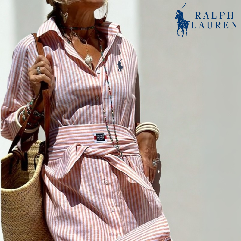 ᏒᎪᏞᏢᎻ ᏞᎪՍᏒЕΝ - Robe chemise rayée avec ceinture à nouer