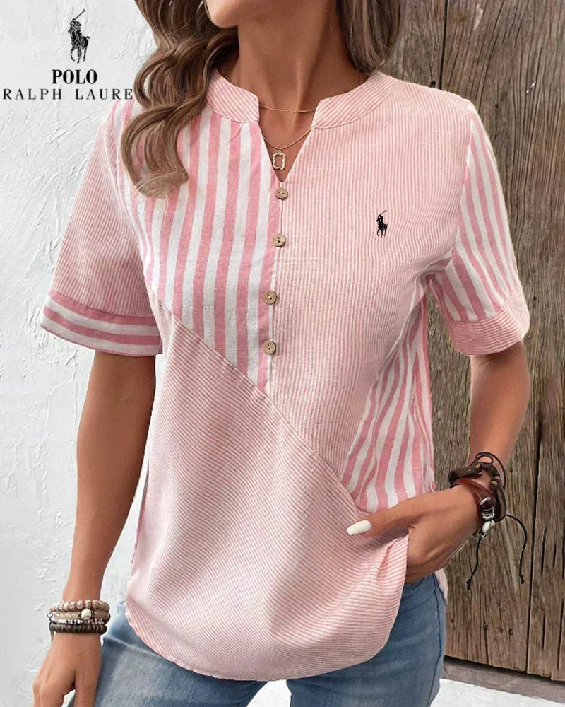 RALPH LAUREN - Chemise en coton et lin à rayures asymétriques et col en V