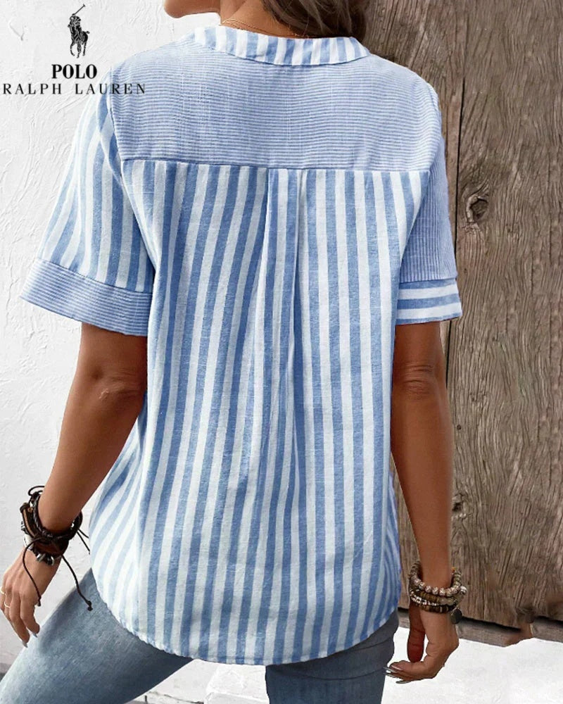 RALPH LAUREN - Chemise en coton et lin à rayures asymétriques et col en V