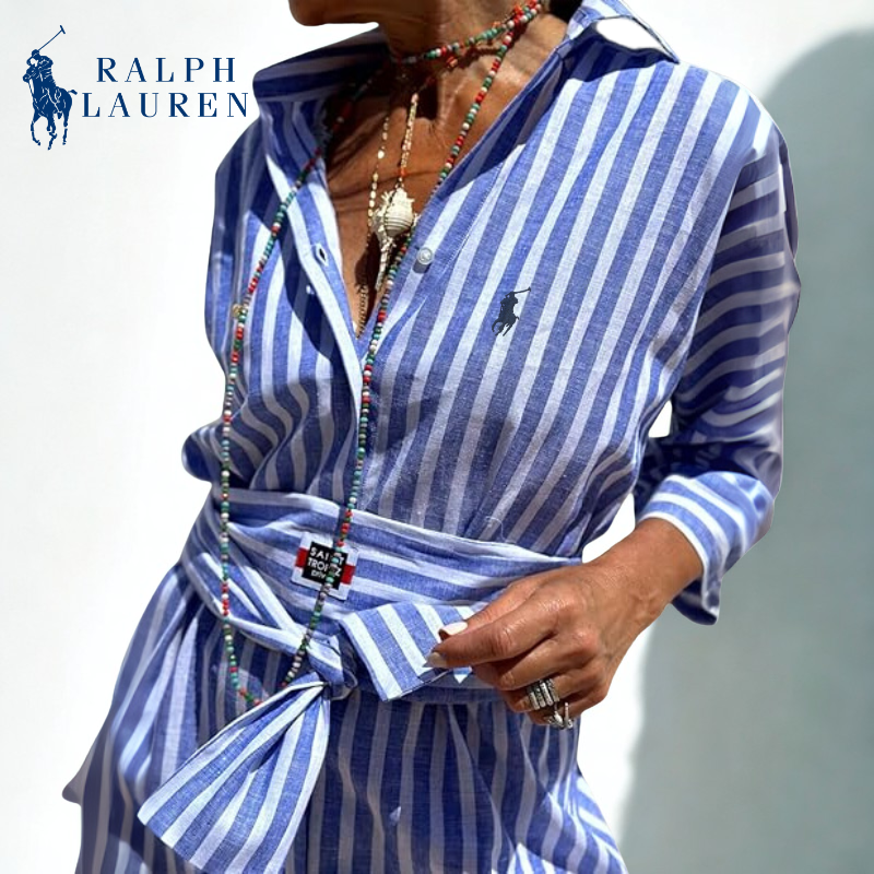 ᏒᎪᏞᏢᎻ ᏞᎪՍᏒЕΝ - Robe chemise rayée avec ceinture à nouer