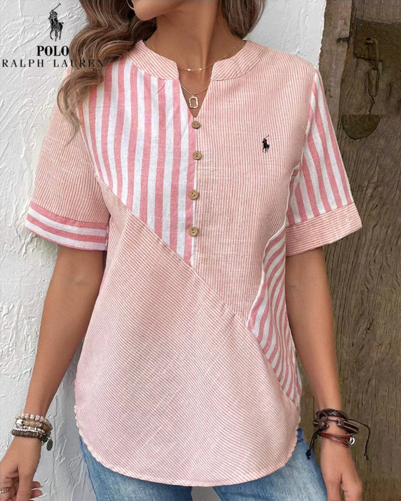 RALPH LAUREN - Chemise en coton et lin à rayures asymétriques et col en V