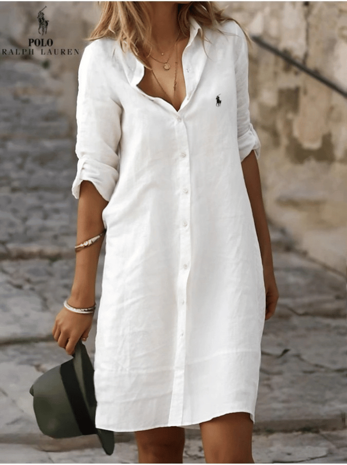 RALPH LAUREN - Robe chemise simple en coton et lin