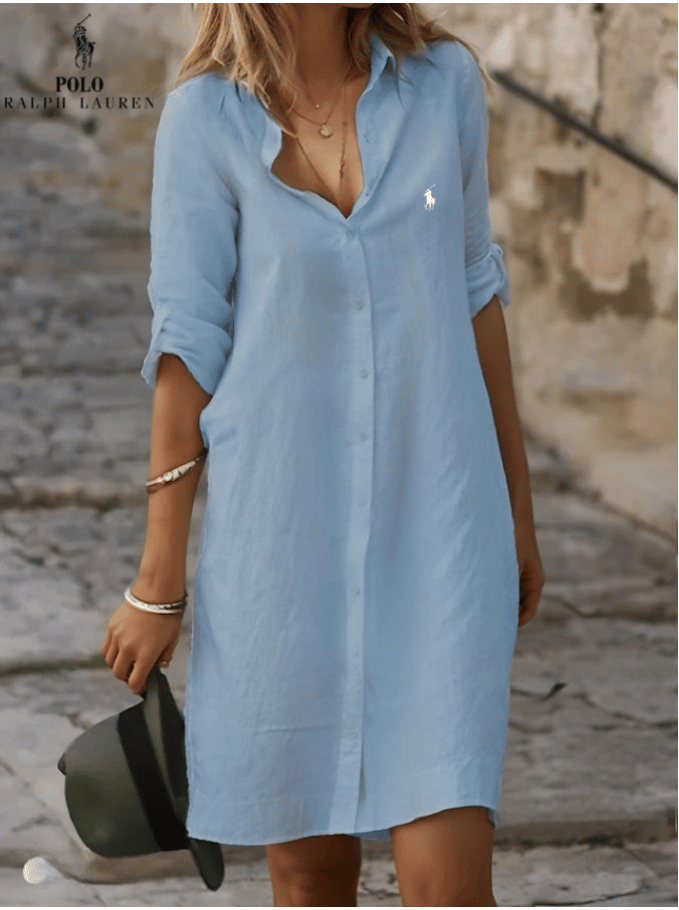 RALPH LAUREN - Robe chemise simple en coton et lin