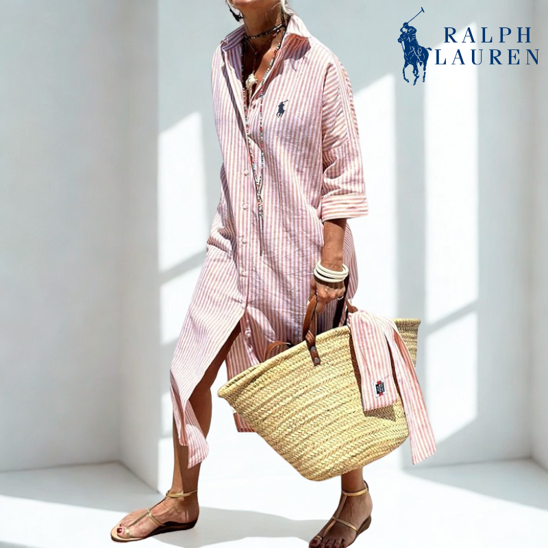 ᏒᎪᏞᏢᎻ ᏞᎪՍᏒЕΝ - Robe chemise rayée avec ceinture à nouer