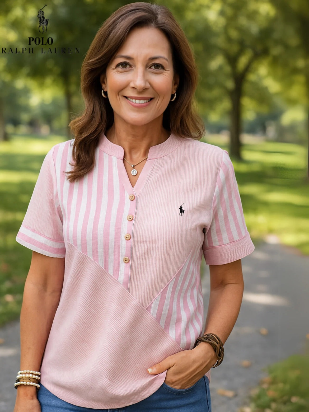 RALPH LAUREN - Chemise en coton et lin à rayures asymétriques et col en V